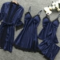 thumbnail image 5 of Women 3 Piece Lace Pajama Sets ,Comfortable Soft Satin Robe Dress Sleepwear Nightdress Pajamas Set Dark Blue XXXXXL, 5 of 5