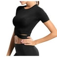 thumbnail image 3 of Shirts for Women Tummy Cross Short Sleeve Sport Yoga Basic Tops Black XL, 3 of 9