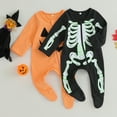 thumbnail image 5 of Douhoow Baby Girl Boy Halloween Pumpkin Romper Long Sleeve Skeleton Print Footies Bodysuit Fall Clothes 0-18 Months, 5 of 8