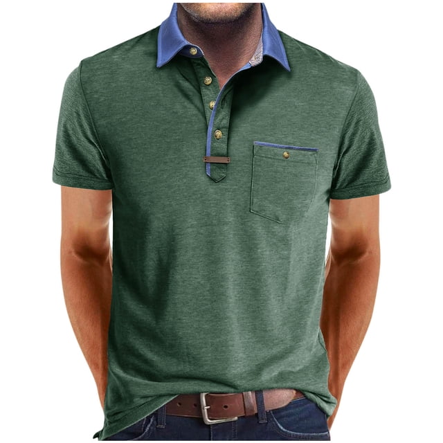 pstuiky camisetas de manga corta para hombre, Camisa tipo blusa de manga corta con cuello vuelto y botones de color para hombre camisas casuales para hombre xl