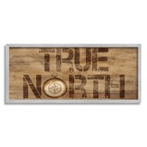 Stupell Industries Rustic True North Compass Nature Painting Gray Framed Art Print Wall Art, 24 x 10