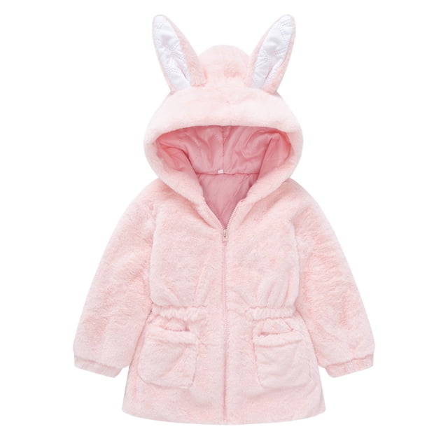 Girls Winter Coat Hooded Jacket with Rabbit Ears Windproof Thicken Warm Outwear for Baby Toddler Soft Zipper Closure
