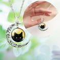 thumbnail image 3 of Eosunjian Women's Hollow Crescent Black Cat Glass Pendant Link Chain Necklace Jewelry, 3 of 6