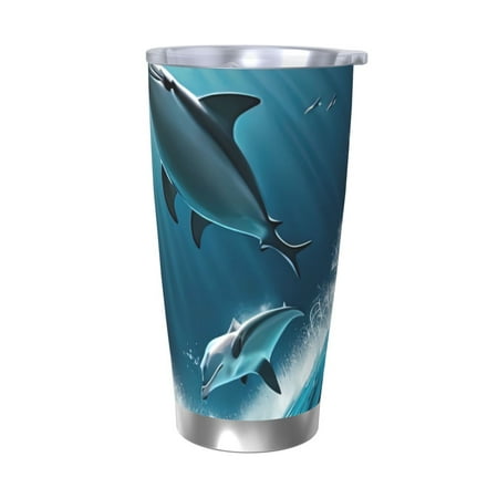 

Ocsxa Ice Blue Ocean Cute Dolphin A Pattern 20oz Travel Coffee Mug with Flip Lid Stainless Steel Insulated Insulated Coffee Mug Thermal Cup with Splash Proof Sliding Lid-Without Straw