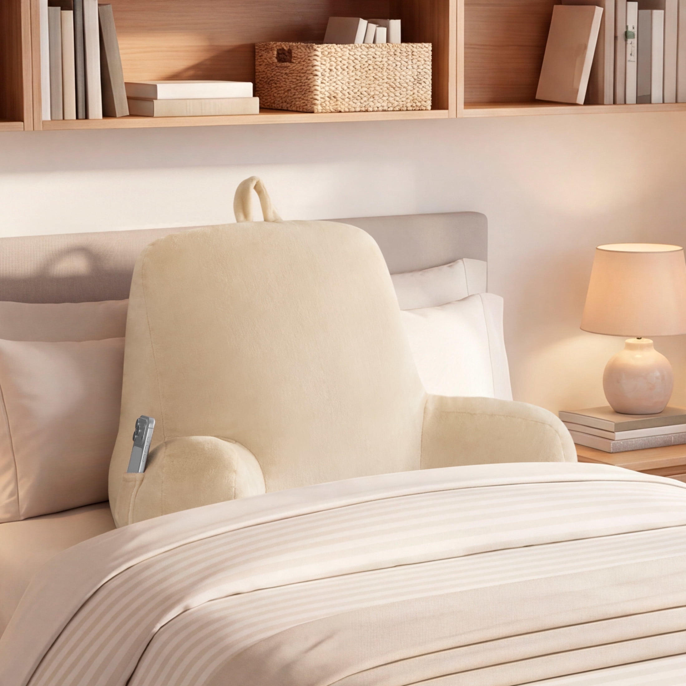 The Sheet Lab Plush Backrest Pillow, Beige, 29" x 24.5" x 10.5"