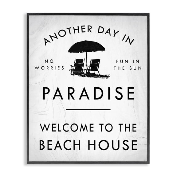 Stupell Industries Coastal Another Day In Paradise Beach House Sign Umbrella Black Framed Giclee Art, 11 x 14, by Lil' Rue