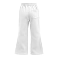 thumbnail image 4 of Girls Drawstring Elastic Waist Wide Leg Sweatpants, Solid Color Soft Stretch Kids Bell Bottom Jogger Trousers for Spring Autumn Daily Casual School Wear(White,5-6 Years), 4 of 4