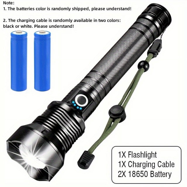 SUTENGDA 1pc Tactical Flashlight With Zoomable Lens - Rechargeable LED Headlight For Emergencies Patrol Outdoor Camping Fishing And Hunting - Waterproof And Powered By 18650 Or 26650
