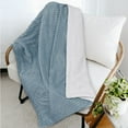 thumbnail image 7 of PAVILIA Reversible Sherpa Fleece Throw Blanket Slate Dusty Blue, Plush Flannel Throw, Ultra Soft Warm Ribbed Microfiber Blanket for Sofa Couch Bed, Luxury Thick Striped Blanket, Blue, 50x60, 7 of 7