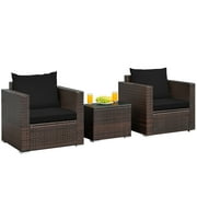 Topbuy 3 PCS Patio Rattan Furniture Set with 2 Cushioned Sofas & Coffee Table for outdoor Red