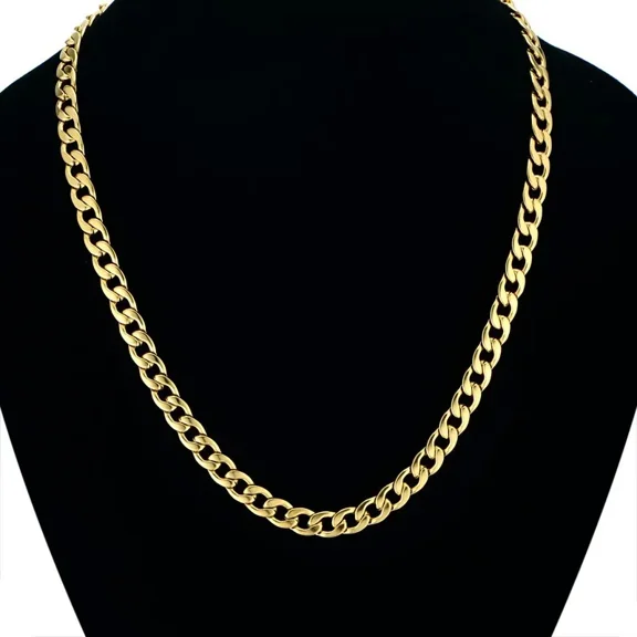 Inesun 7mm Curb Cuban Link Chain Necklace 14K Gold Choker Long Necklace Men's Hip Hop Jewelry