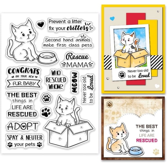 Animals Adoption Clear Stamps Words Cat Silicone Clear Stamp Seals Rescue Animals Transparent Stamps for DIY DIY Scrapbooking Cards Making Photo Album Journal