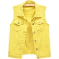 thumbnail image 1 of XINQIHANG Women's Ripped Lapel Collar Button Up Sleeveless Frayed Denim Vest Jacket, 1 of 7