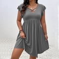 thumbnail image 1 of XiYing Dress Shirts for Men, Women Plus Size Elegant V-Neck Ruffle Sleeve Knee-Length Dress with Slimming Waist Design for Spring-Summer Occasions, Soft Flowy Fit (Us Size 14W-26W,, 1 of 7
