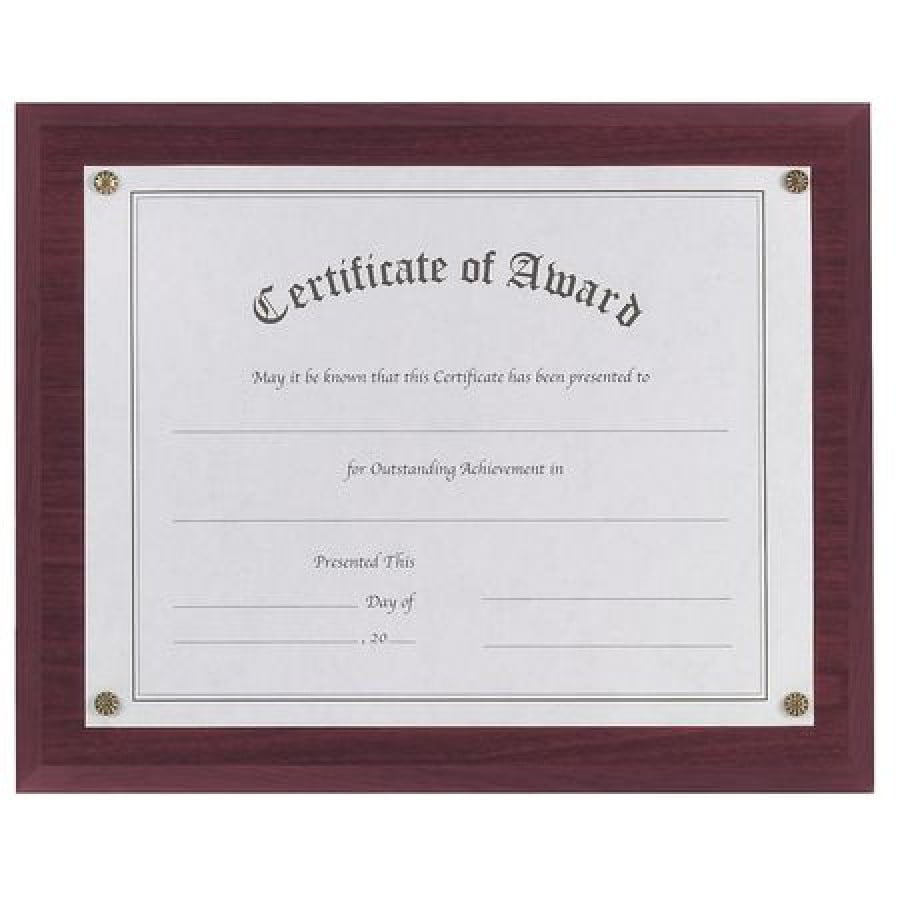 18868 actual dimensions 10.5 x 13 Mahogany Nudell 8.5 x 11 Award Plaque with Exclusive Easy-load Magnetic Clear Cover System 