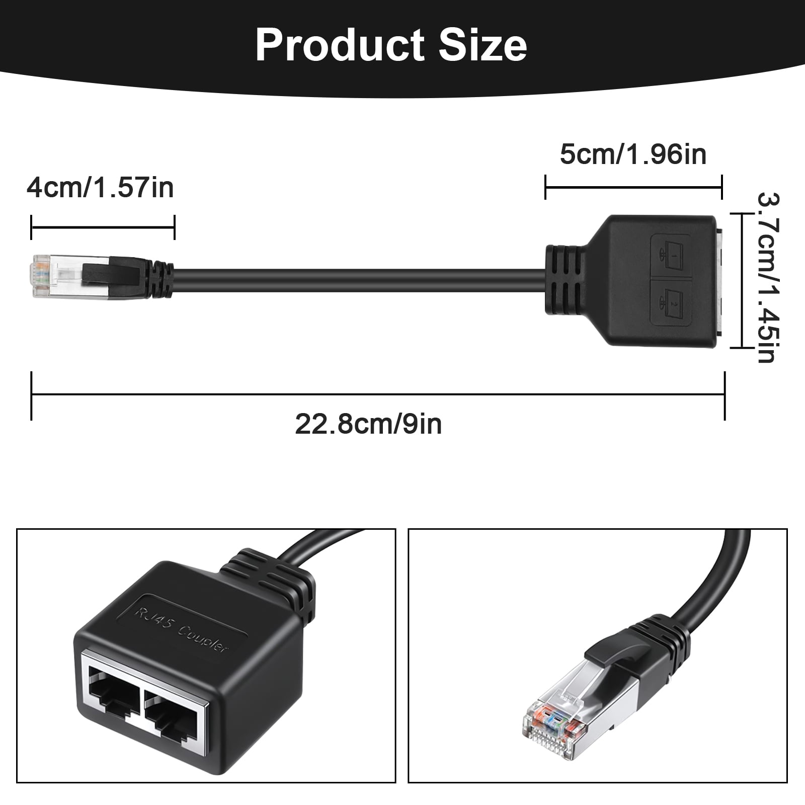 Ethernet Splitter, RJ45 1 Male to 2 Female LAN Ethernet Cable Splitter  Suitable Super Cat5, Cat5e, Cat6, Cat7 LAN Ethernet Socket Connector