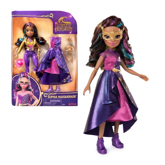 Unicorn Academy, Sophia Masquerade Ball Doll with 9 Doll Accessories, 9.5”