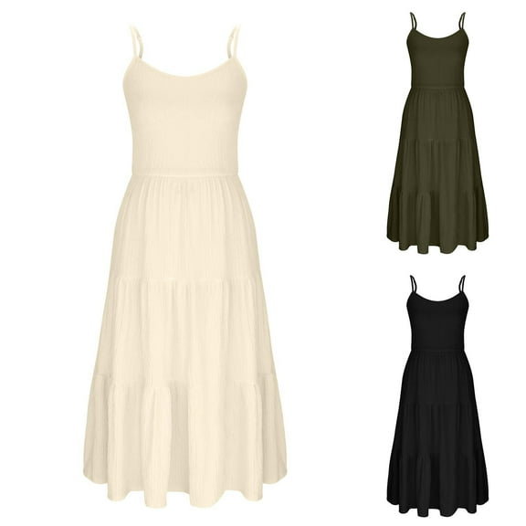 Summer Dresses for Women 2025, Women Fashion Summer Spring Sleeveless Sling V-Neck Dress(Black,S)