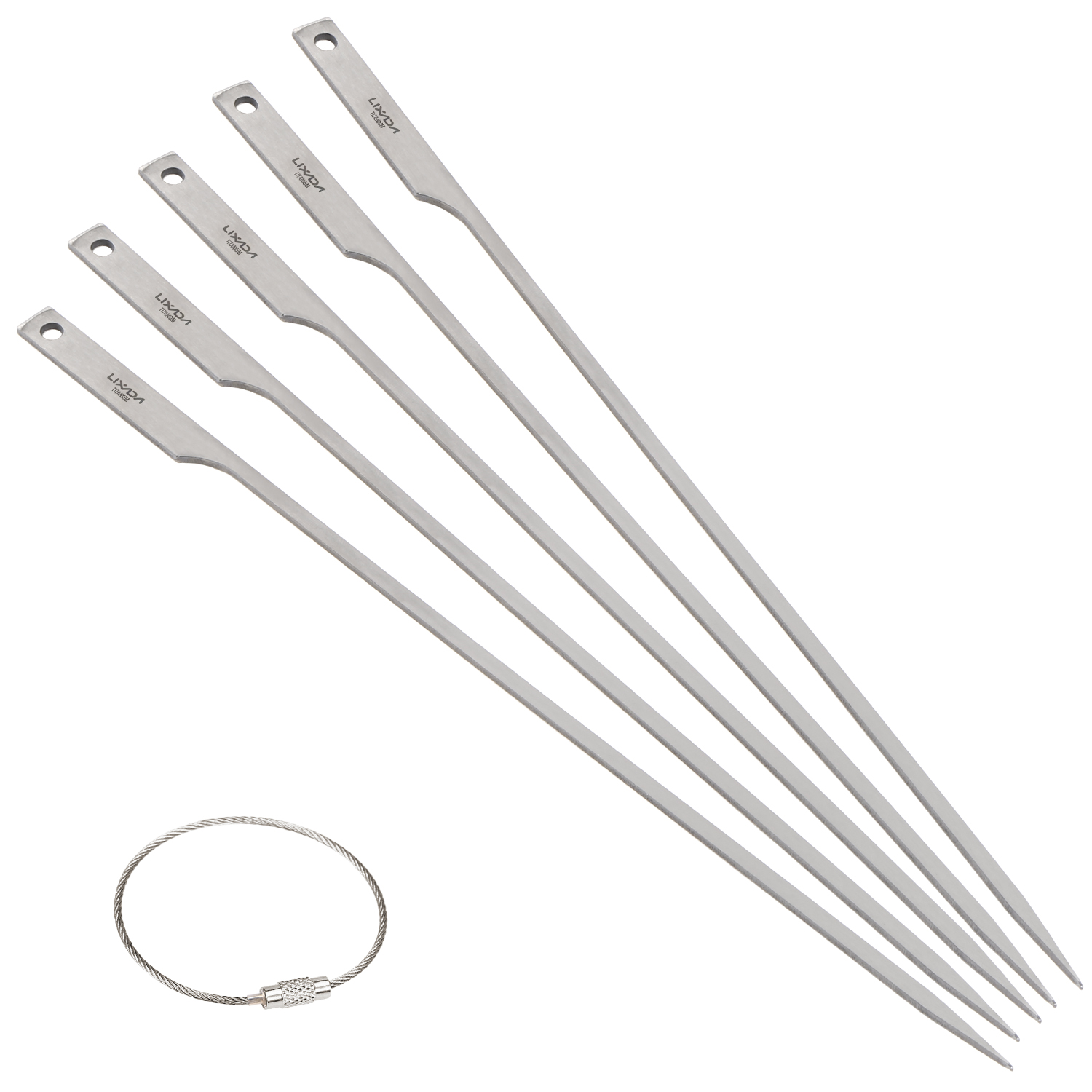 Lixada 5pcs 10 Inch Flat Barbecue Skewers Backyard Picnic BBQ Grilling Kabob Skewers BBQ Sticks with Wire Ring - image 5 of 7