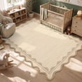 thumbnail image 3 of Garvee 10'x13' Scalloped Wavy Border Area Rug Neutral Washable Carpet, Non Slip Minimalist Striped Floor Rug for Living Room Bedroom Home Office, Linen, 3 of 6