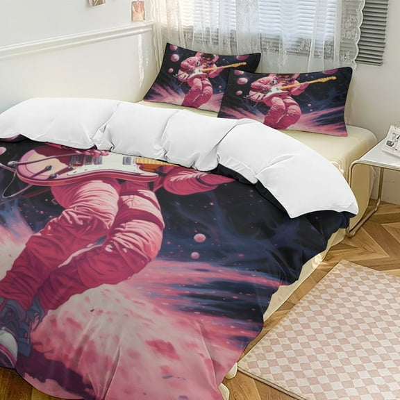 Space Astronaut Duvet Cover Set Pattern Soft Bedding Set Comforter Cover Set(1 Duvet Cover   2 Pillowcases)