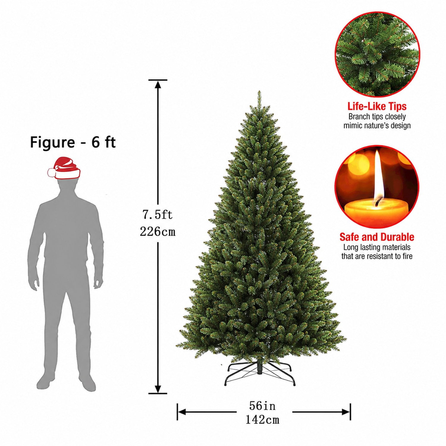 7.5 ft Artificial Christmas Tree with 2070 PVC Branch Tips, Army Green