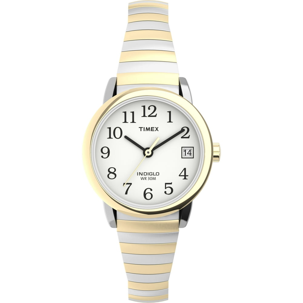 Timex - Timex Women's Easy Reader 25mm Watch â Two-Tone Case White Dial with Tapered Expansion