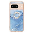 thumbnail image 2 of SaniMore for Google Pixel 8A Case, Marble Pattern 3 in 1 Heavy Duty Shockproof Full Body Hard PC+IMD Bumper Drop Protective Women Girls Cover Rotating Ring Bracket Stand for Google Pixel 8A, Blue, 2 of 10