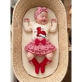 thumbnail image 3 of Loicainy Infant Baby Girl Christmas Outfit 3 6 9 12 18 Months Letters Romper with Plaid Shorts Headband Socks Clothes Set, 3 of 9