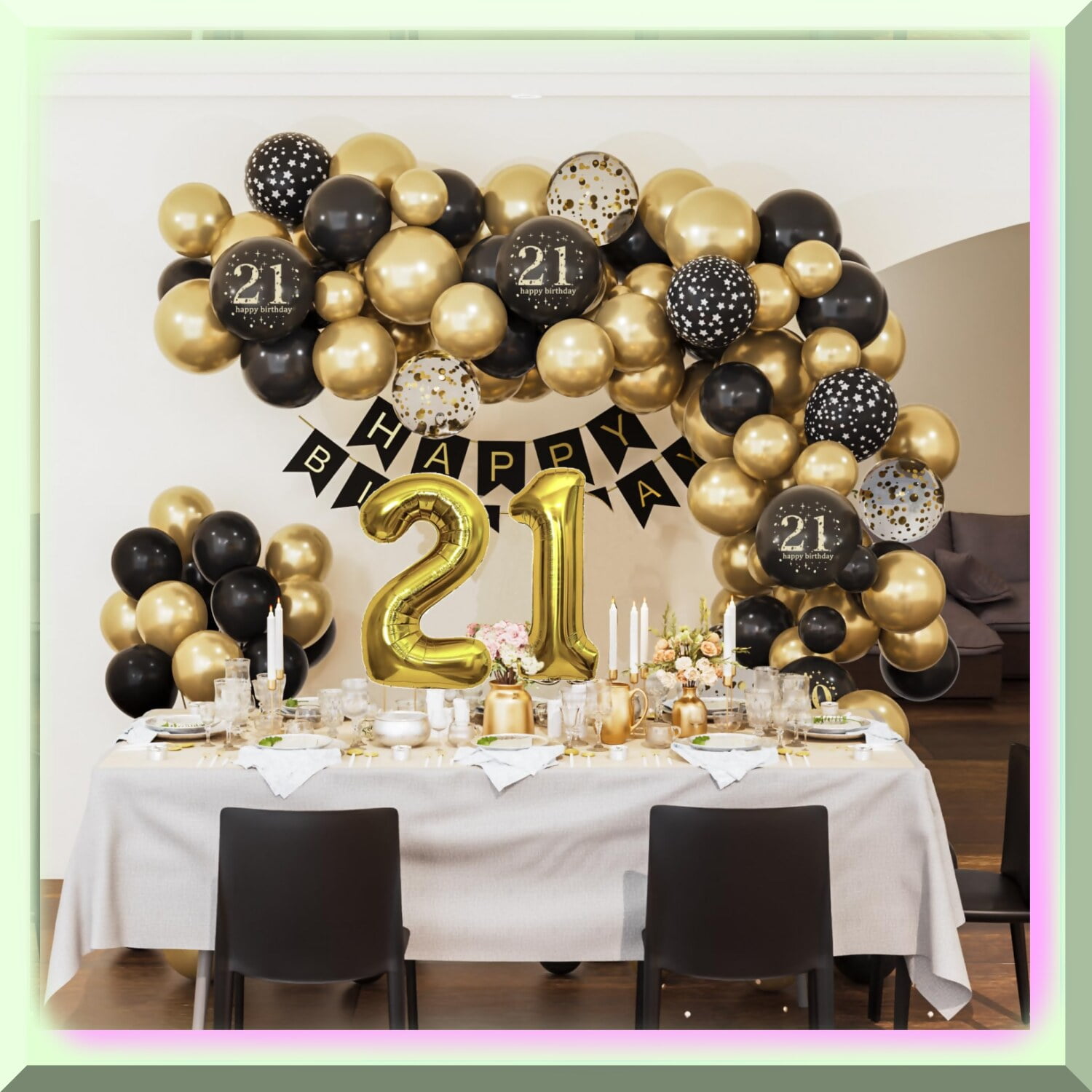 Golden Milestone: Black Gold 21st Birthday Balloon Set with