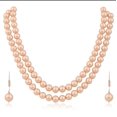 thumbnail image 2 of Ratnavali Jewels Shell Cultured 10mm Beige Pearl Double Strand Necklace for Women With Hook Earrings, 2 of 6