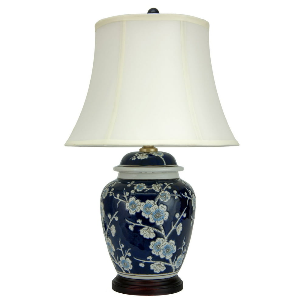 Oriental Furniture 22" Blue Cherry Blossom Lamp, table lamp, end table