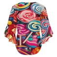 thumbnail image 6 of Sweets And Rainbow Lollipops Pattern Women's V-Neck Blouse With 3/4 Ruffled Bell Sleeves Casual Top Ladies Blouses, 6 of 7