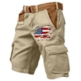 thumbnail image 2 of Men's American Flag Cargo Shorts With Belt Included And Multi Pockets Featuring Contrast Lining Detail For Summer Outdoor Work Hiking Fishing Camping Yard Work Khaki L, 2 of 5