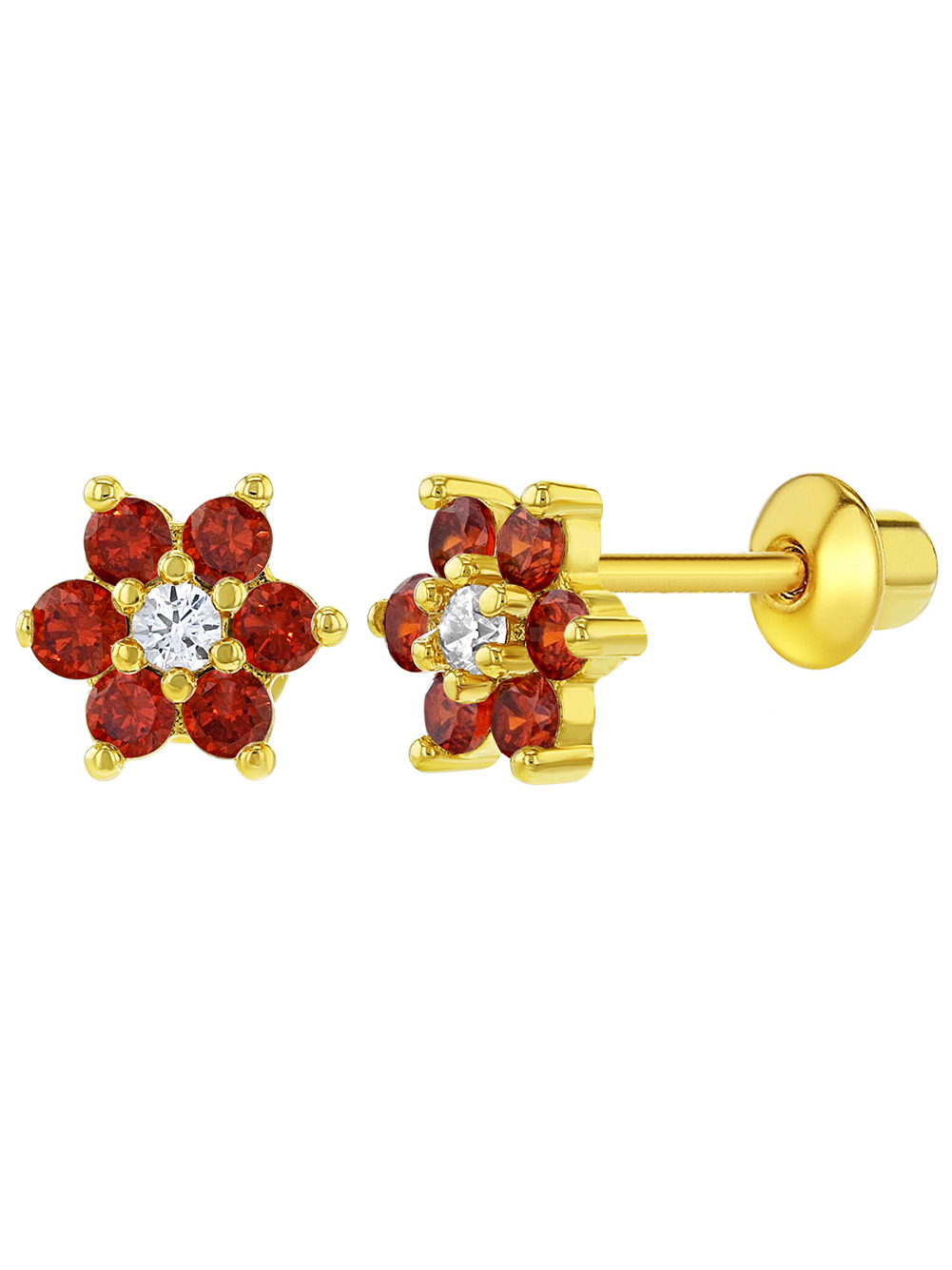 In Season Jewelry 18k Gold Plated Flower Baby Earrings Screw Back