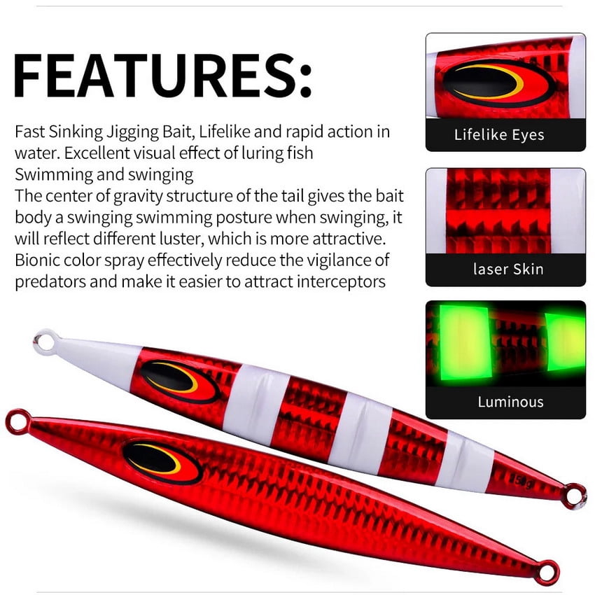 5PC Slow Rolling Tippfish Deep Sea Boat Fishing Glow-in-the-dark Road Bait 30-200g Sea Fishing Bait Fast Sinking Road Iron Plate