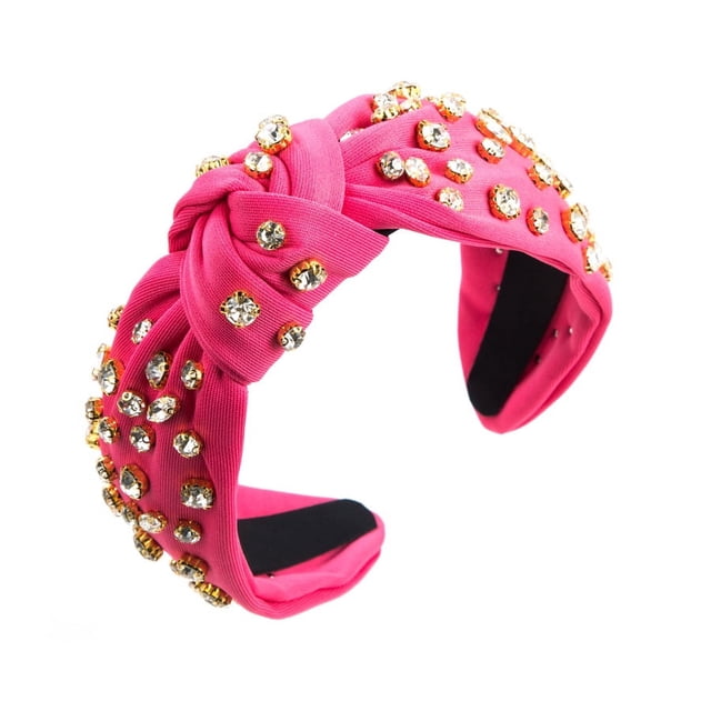 Granjero Gordo Diadema de mujer con nudo de cristal, accesorio para el cabello con nudo superior ancho decorado con cristales (rojo rosa)