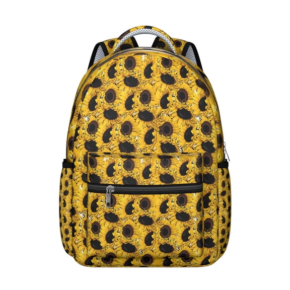 Sunflower and Bee Illustration Students’s Backpack Adjustable Strap School Bag with Vintage Sunflower Artwork, Perfect for Travel and Outdoor Use