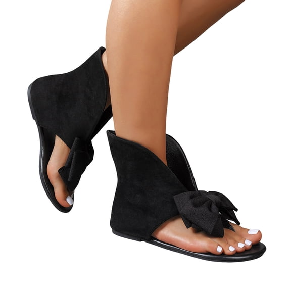 Rokment Vintage Butterfly Flip Flops Flat Dressy Sandals for Women Black Stylish Casual Bow Suede Cut-Out Low Heel Slip on Thong Beach Summer Comfortable Walking Dress Shoes Black Size 6