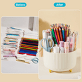 thumbnail image 3 of Pen Holder with 5 Slots,Makeup Brush Holder Organizer,360 Degree Rotating Pencil Holder for Desk Organizer,Office Supplies,Home（Beige）, 3 of 5