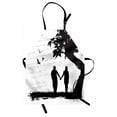 thumbnail image 1 of Girlfriend Apron, Silhouette of a Couple in Love Holding Hands Under Tree Romance Theme, Unisex Kitchen Bib with Adjustable Neck for Cooking Gardening, Adult Size, Black White and Grey, by Ambesonne, 1 of 4