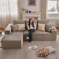 thumbnail image 2 of Tmjmj 107" L-Shaped Corduroy Modular Cloud Sectional Sofa, Boneless, Deep Seat, No Assembly, Camel, 2 of 7
