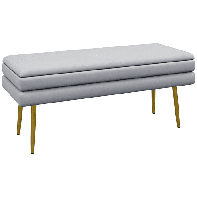 HOMCOM Banc de Bout de Lit, Banc de Chambre Rembourré avec Rangement Gris Foncé