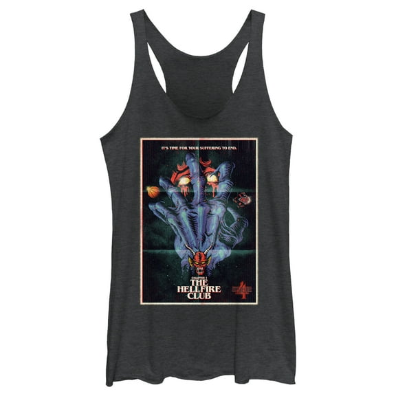 Netflix Women's Stranger Things Retro Hellfire Club Poster Racerback Tank Top Black Heather Large
