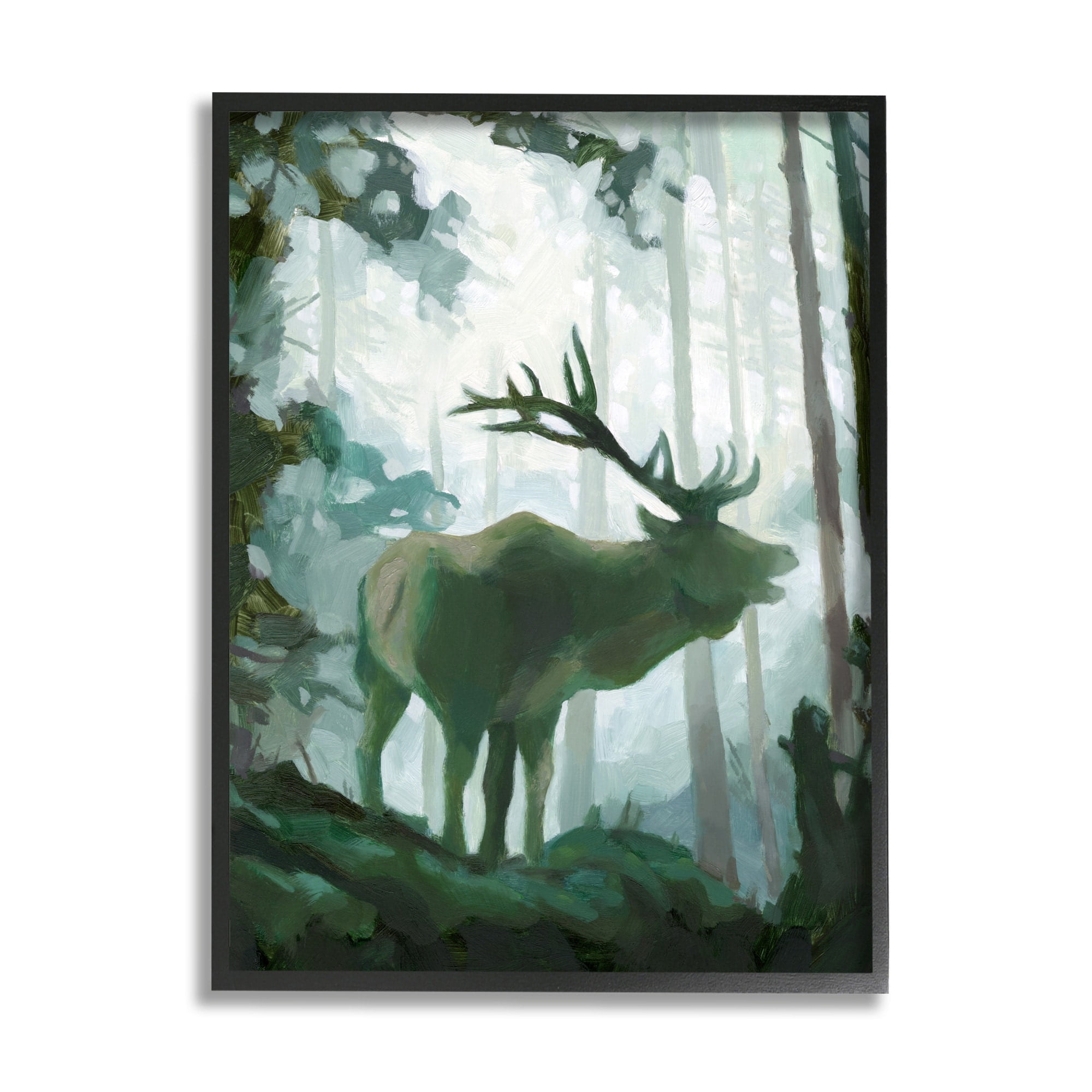 Stupell Industries Elk Wilderness Silhouette Deep Green Forest Animal Grey Framed, 16 x 20, Design by Jacob Green
