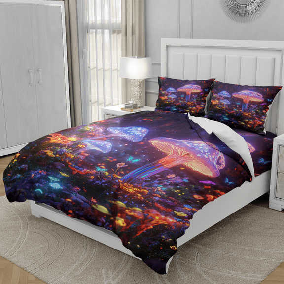 TeasBank 3D Printing Glowing Jellyfish Twin Duvet Cover Set Colorful Jellyfish Comforter Cover for Kids Adults 1 Comforter Cover 2 Pillowcases (No Comforter Cover)