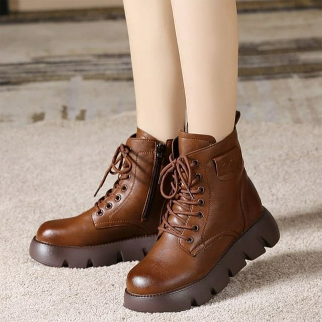 Styesk Boots for Women Plus Size Women's Fall And Winter New Thick Heel Lace Up Side Zipper Short Boots All Year Round Women's Boots Work Boots for Women
