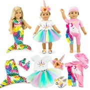 For American Girl 18 Inch Dolls Clothes Outfit Mermaid Unicorn Tutu Dress Swim Set