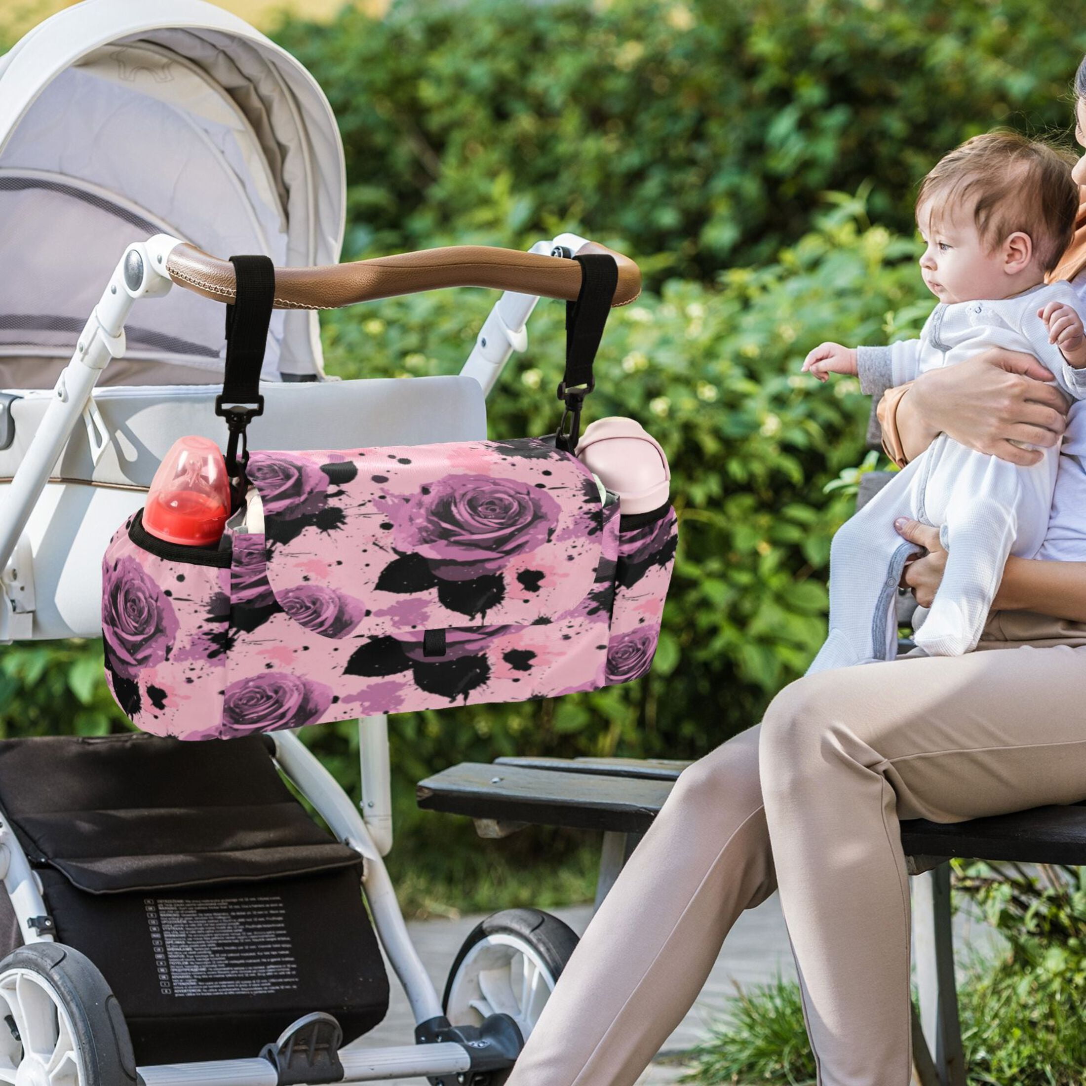 DIXRUYEE Stroller Organizer Blooming Roses Printed