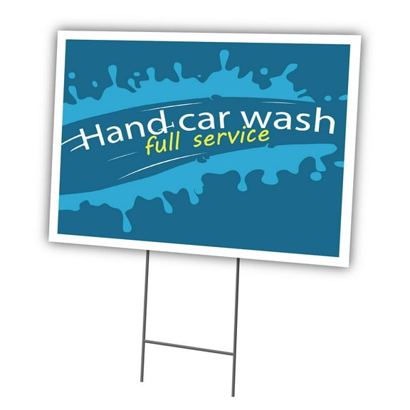 Hand Car Wash 18" X 24" Yard Sign & Stake | Advertise Your Business | Stake Included Double Sided Image | Made in The USA